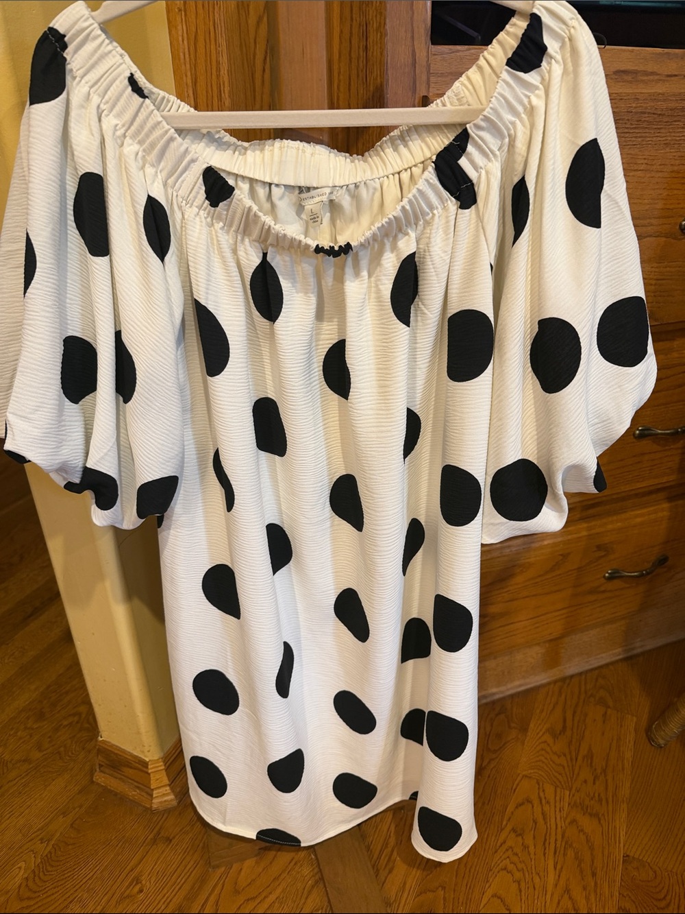 Cato White Off-Shoulder Top with Black Polka Dots